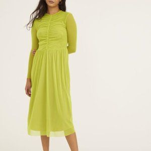 Lisa Says Gah XS "Elenor" Midi Mock Neck Sheer Chartreuse Dress